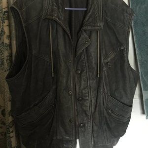Echtes Leder Futter XXXL Leather Vest w/Plaid Comfort Lining 8 Pockets Charcoal